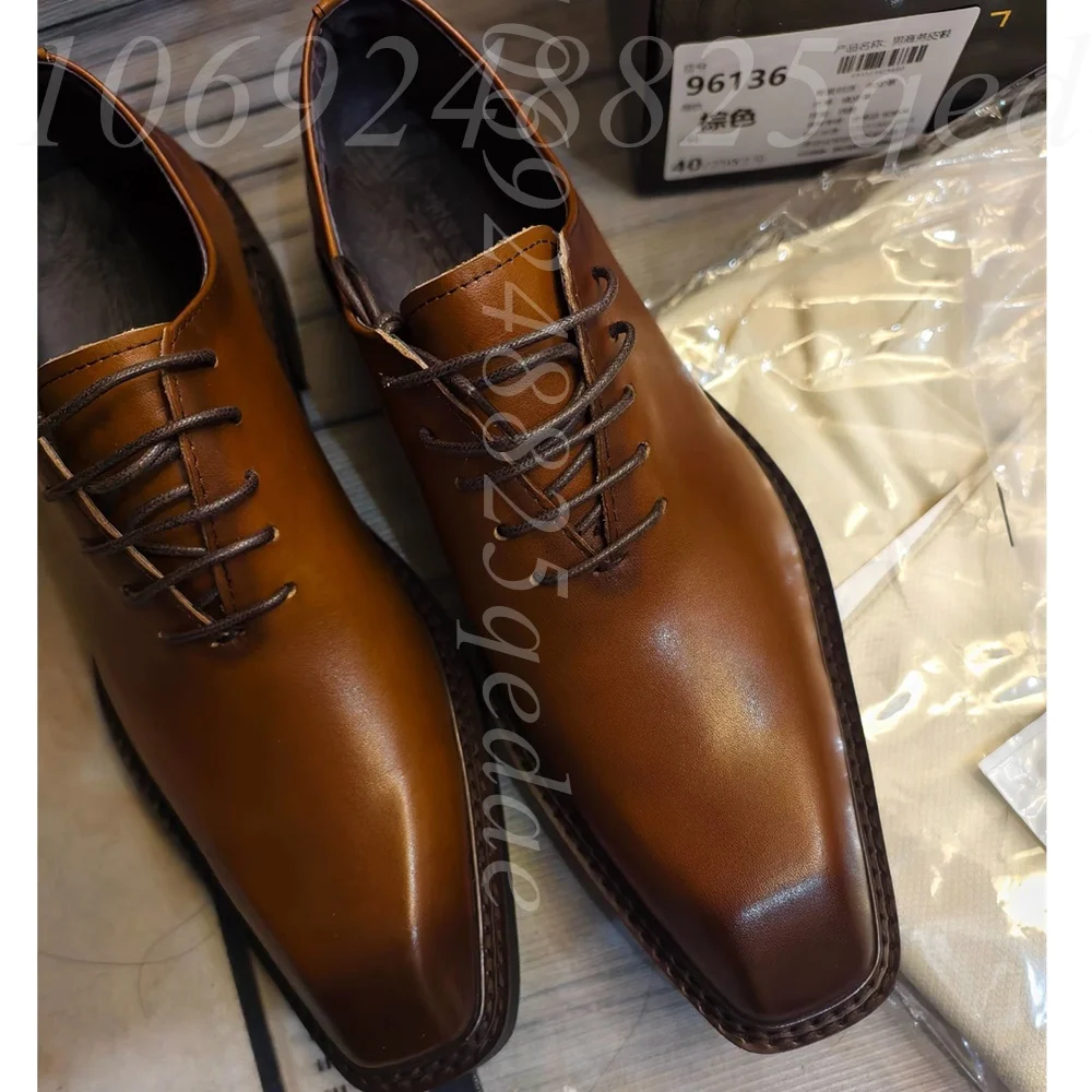 Men's Luxury Brown Leather Oxf - Formal Men Daily Wear Footwear 评论和价格