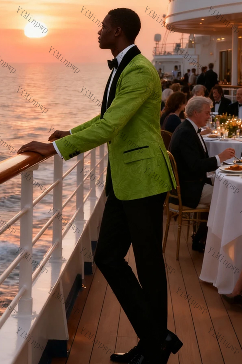 YiMinpwp Green Jacquard Men Su - Men Formal Wear Modern 评论和价格